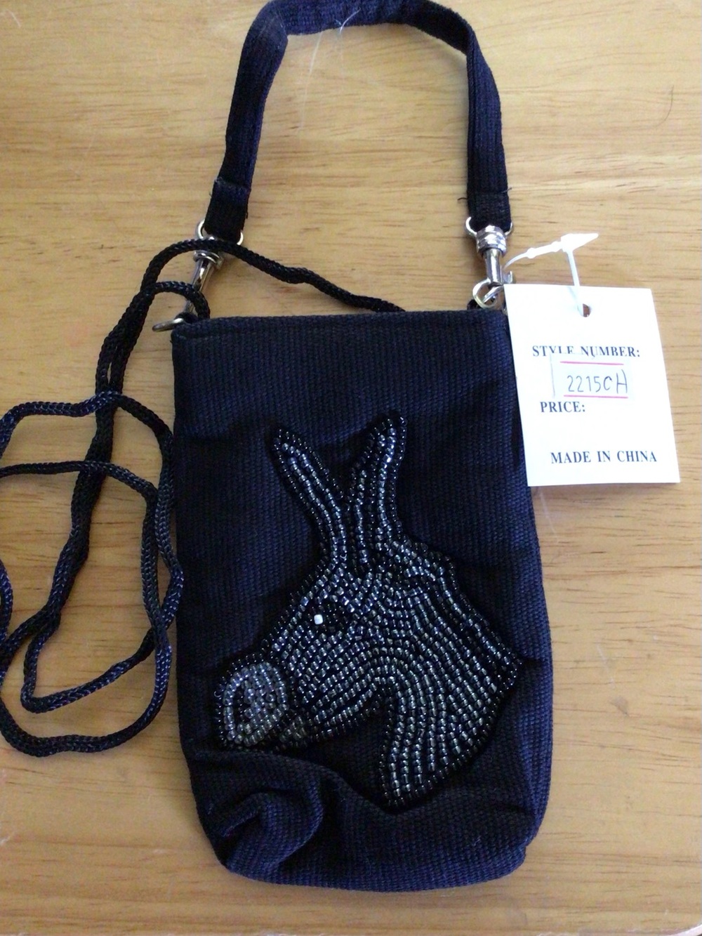 Source Unknown Black Beaded Donkey Motif Crossbody Bag